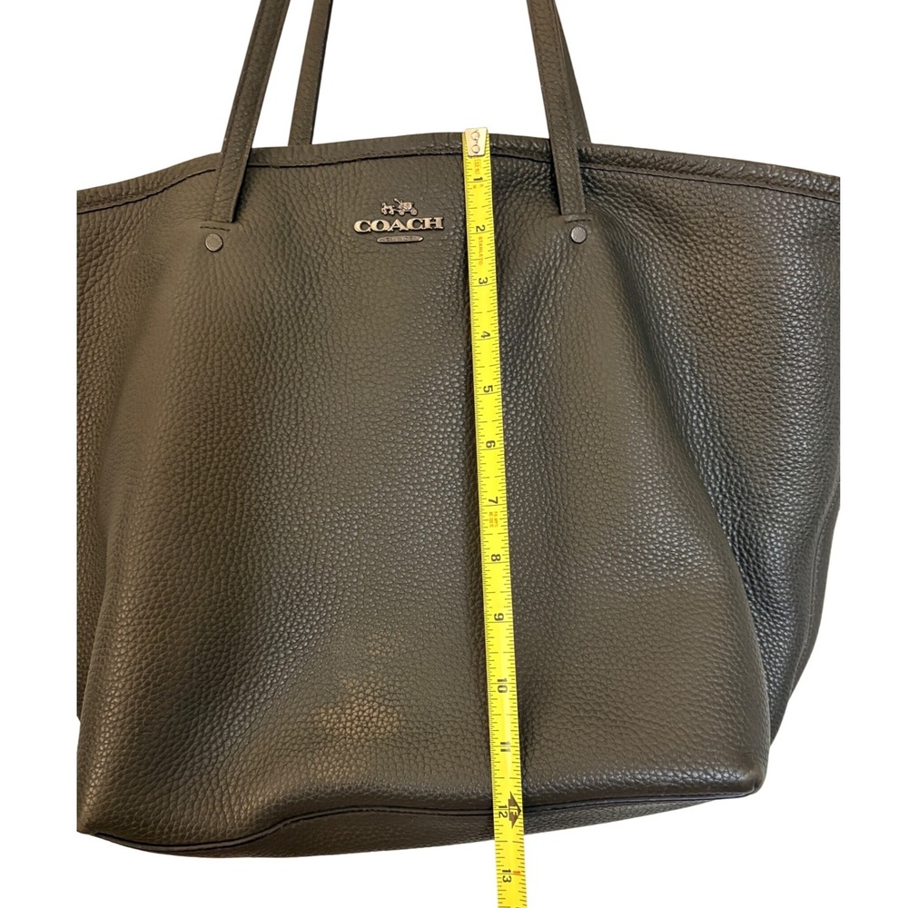 Coach Avenue Soft Tote Pebbled Leather Dark Olive Green/Gray Large Shoulder Bag - Picture 15 of 16
